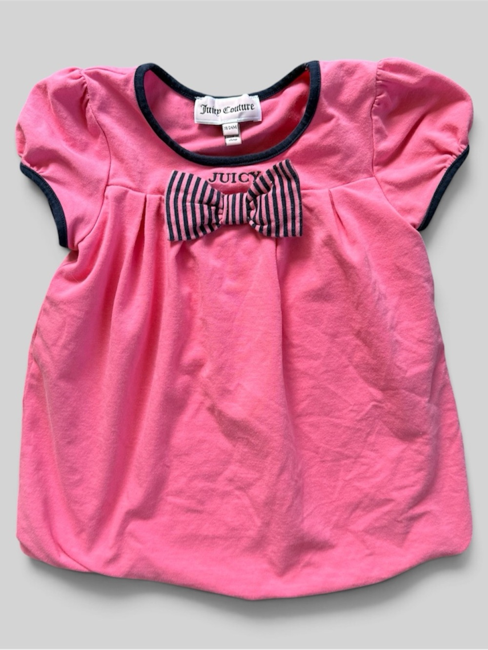Juicy Couture Baby Girl Pink Short Sleeve Top Bow Front Trim Shirt Blouse 18-24M